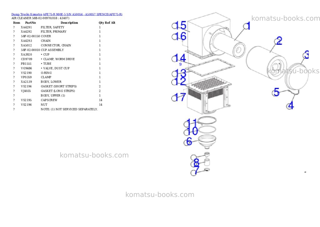 Komatsu AFE75-R 980E-5 S/N A50054 - A50057 SPENCE Parts catalog cover Page 9