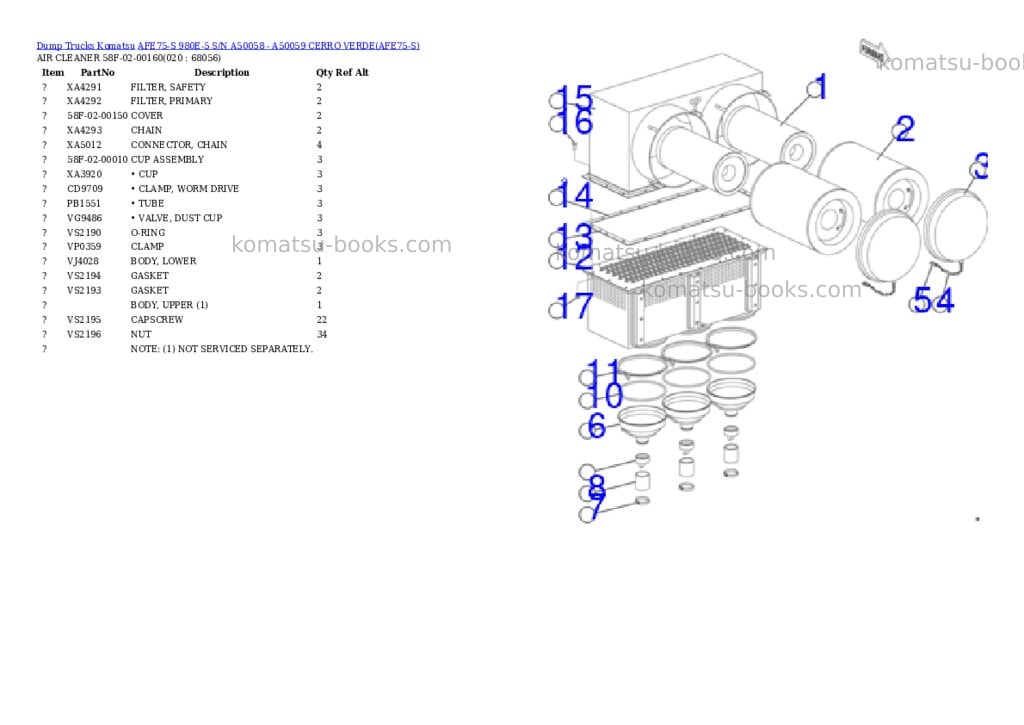 Komatsu AFE75-S 980E-5 S/N A50058 - A50059 CERRO VERDE Parts catalog cover Page 10 Komatsu AFE75-S 980E-5 S/N A50058 - A50059 CERRO VERDE Parts catalog cover Page 10