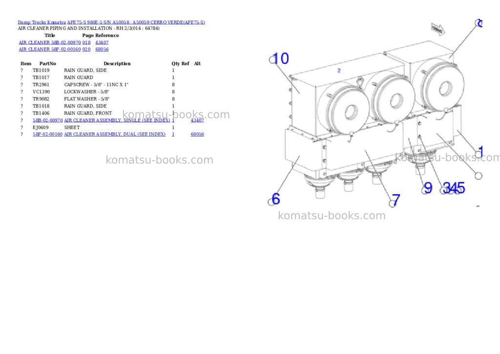 Komatsu AFE75-S 980E-5 S/N A50058 - A50059 CERRO VERDE Parts catalog cover Page 7 Komatsu AFE75-S 980E-5 S/N A50058 - A50059 CERRO VERDE Parts catalog cover Page 7