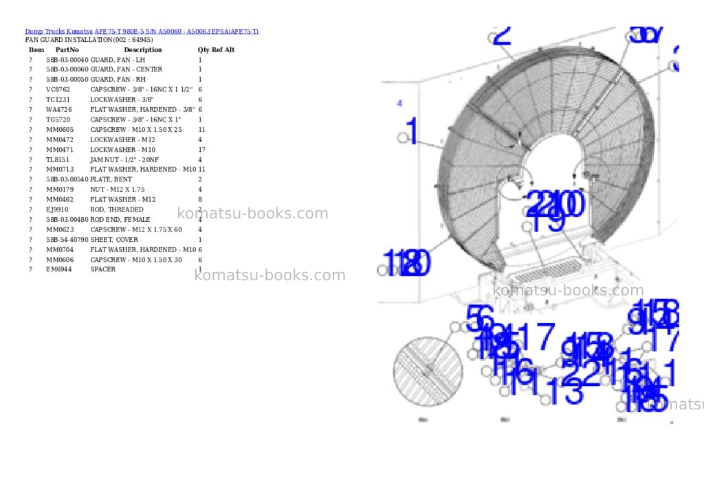 Komatsu AFE75-T 980E-5 S/N A50060 - A50063 EPSA Parts catalog cover