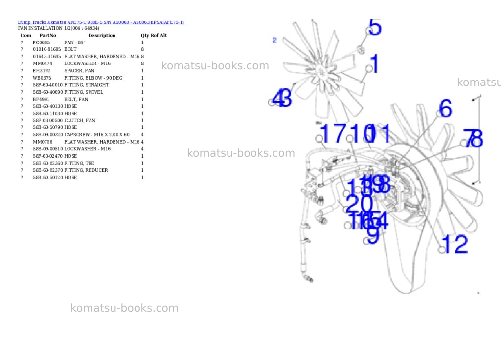 Komatsu AFE75-T 980E-5 S/N A50060 - A50063 EPSA Parts catalog cover Page 2