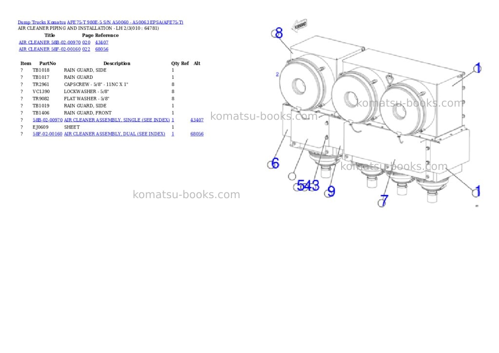 Komatsu AFE75-T 980E-5 S/N A50060 - A50063 EPSA Parts catalog cover Page 5