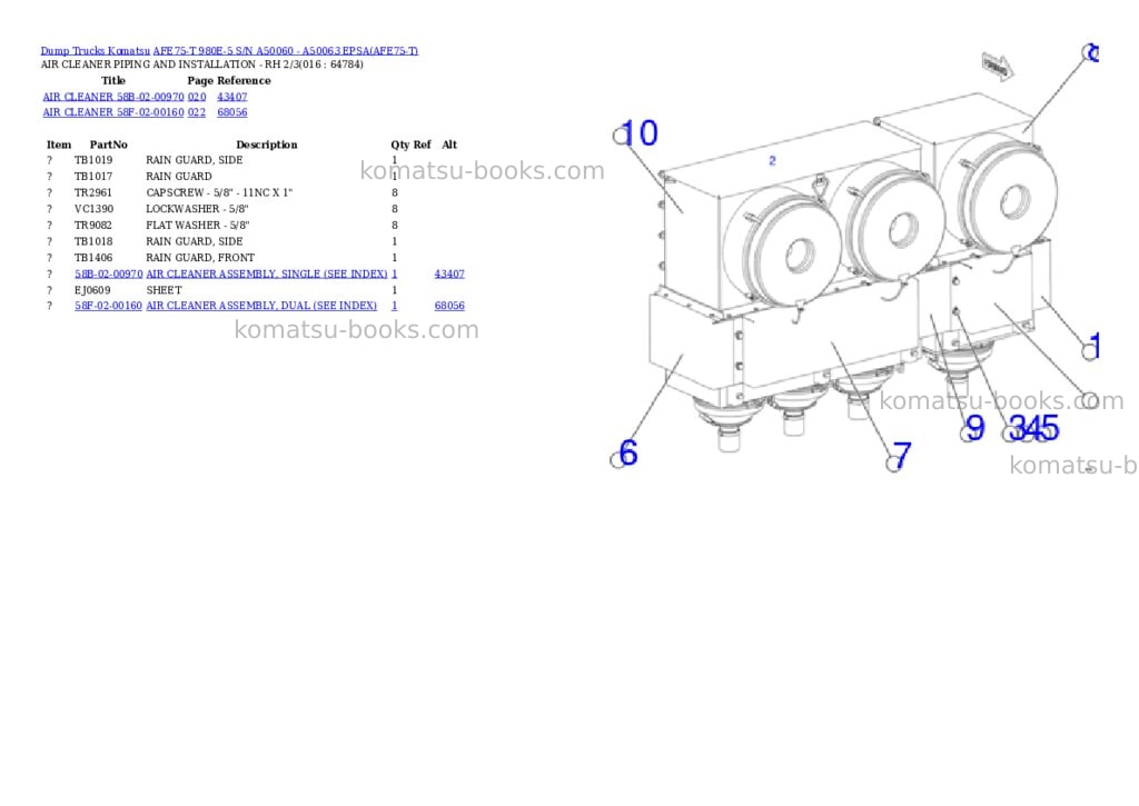Komatsu AFE75-T 980E-5 S/N A50060 - A50063 EPSA Parts catalog cover Page 8