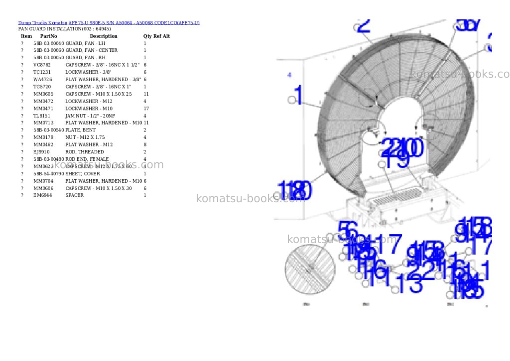 Komatsu AFE75-U 980E-5 S/N A50064 - A50068 CODELCO Parts catalog cover