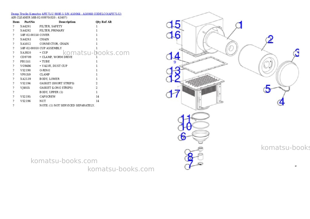 Komatsu AFE75-U 980E-5 S/N A50064 - A50068 CODELCO Parts catalog cover Page 10