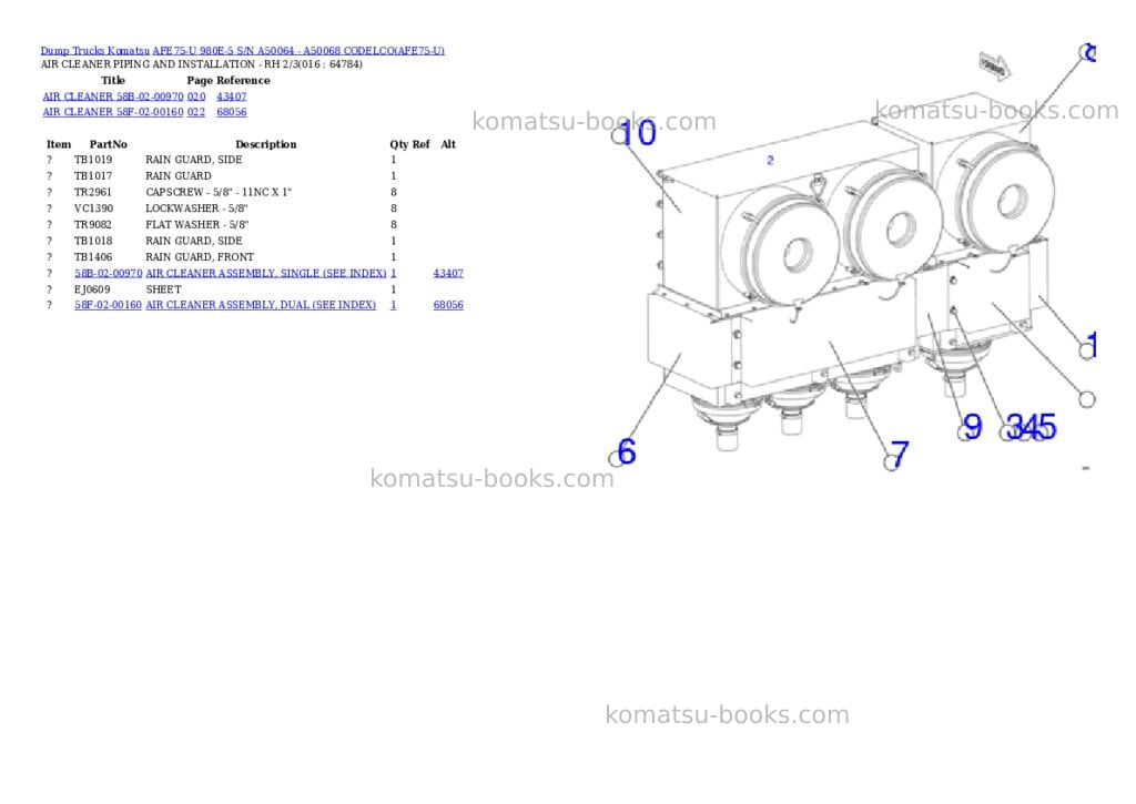 Komatsu AFE75-U 980E-5 S/N A50064 - A50068 CODELCO Parts catalog cover Page 8
