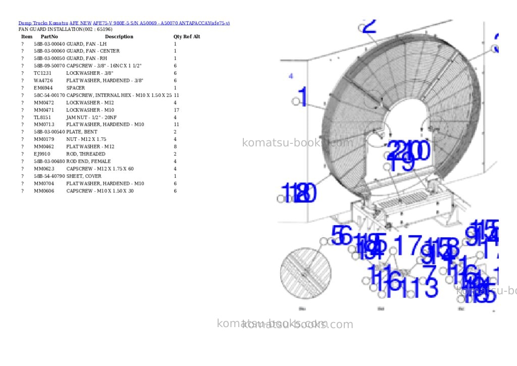 Komatsu AFE75-V 980E-5 S/N A50069 - A50070 ANTAPACCAY Parts catalog cover Komatsu AFE75-V 980E-5 S/N A50069 - A50070 ANTAPACCAY Parts catalog cover