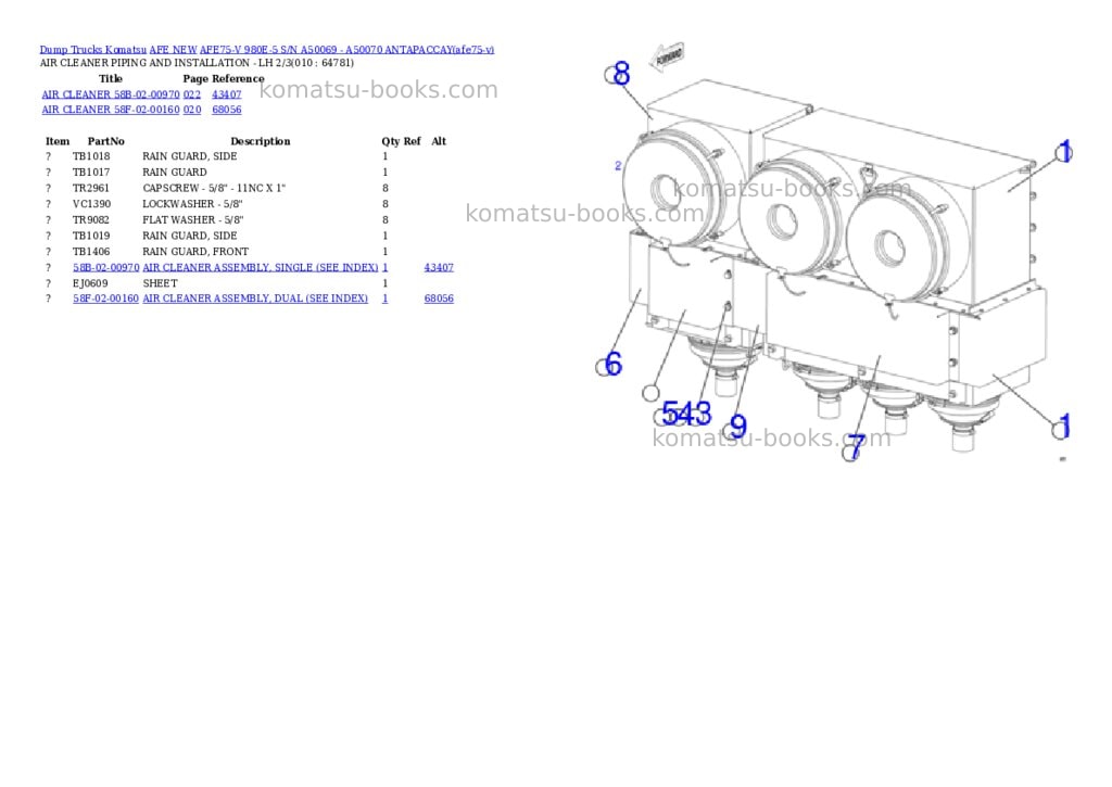 Komatsu AFE75-V 980E-5 S/N A50069 - A50070 ANTAPACCAY Parts catalog cover Page 5 Komatsu AFE75-V 980E-5 S/N A50069 - A50070 ANTAPACCAY Parts catalog cover Page 5