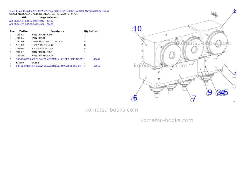 Komatsu AFE75-V 980E-5 S/N A50069 - A50070 ANTAPACCAY Parts catalog cover Page 8 Komatsu AFE75-V 980E-5 S/N A50069 - A50070 ANTAPACCAY Parts catalog cover Page 8