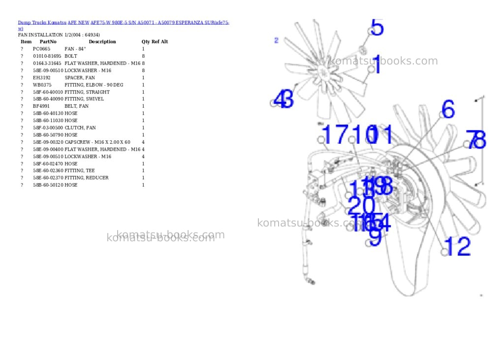 Komatsu AFE75-W 980E-5 S/N A50071 - A50079 ESPERANZA SUR Parts catalog cover Page 2