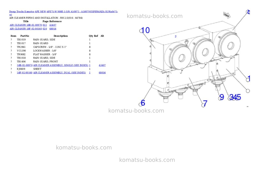 Komatsu AFE75-W 980E-5 S/N A50071 - A50079 ESPERANZA SUR Parts catalog cover Page 8