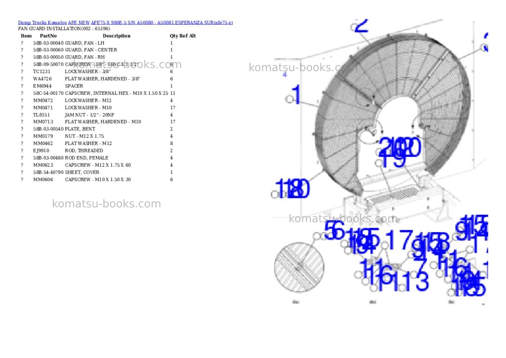 Komatsu AFE75-X 980E-5 S/N A50080 - A50081 ESPERANZA SUR Parts catalog cover