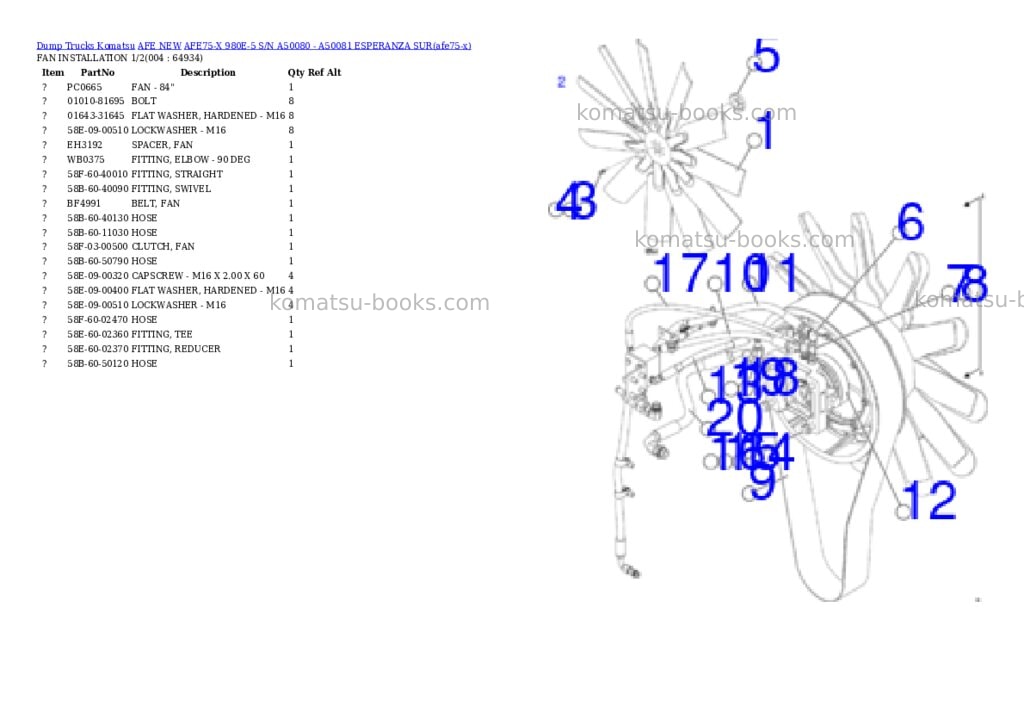 Komatsu AFE75-X 980E-5 S/N A50080 - A50081 ESPERANZA SUR Parts catalog cover Page 2
