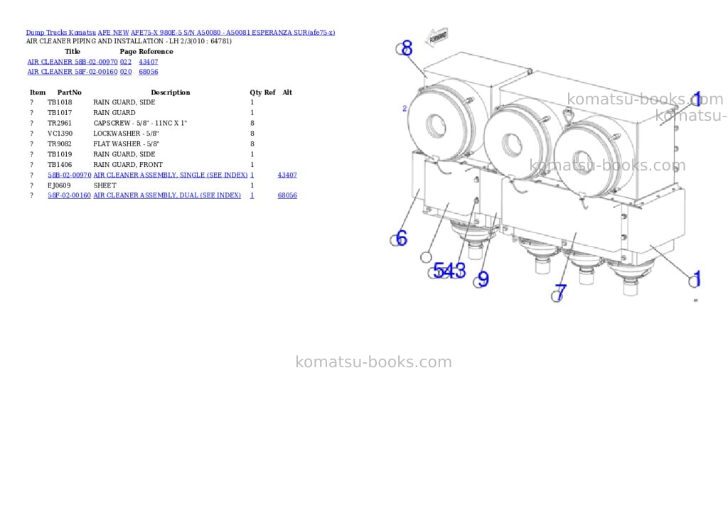Komatsu AFE75-X 980E-5 S/N A50080 - A50081 ESPERANZA SUR Parts catalog cover Page 5