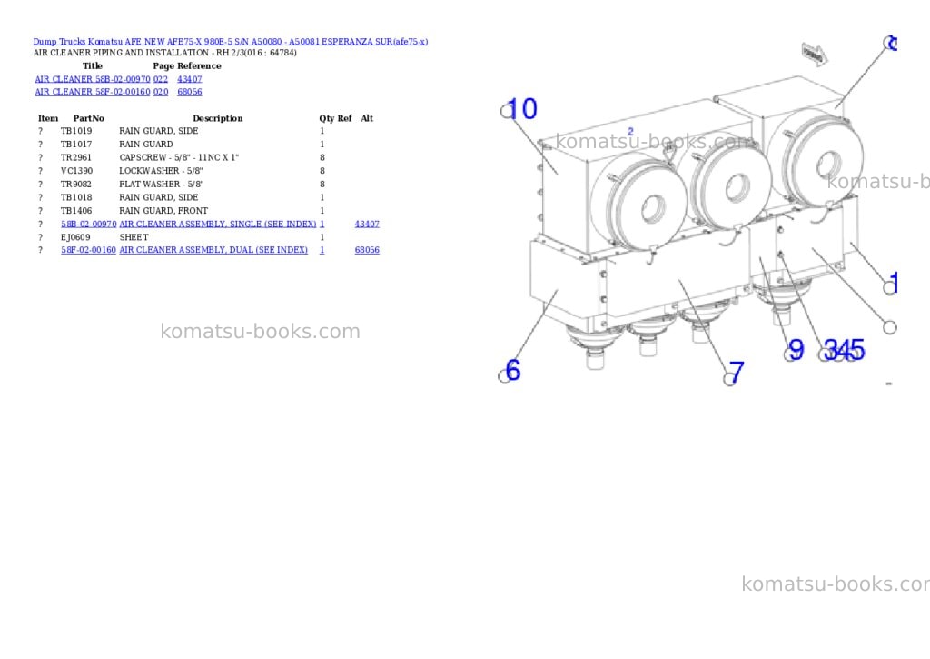 Komatsu AFE75-X 980E-5 S/N A50080 - A50081 ESPERANZA SUR Parts catalog cover Page 8