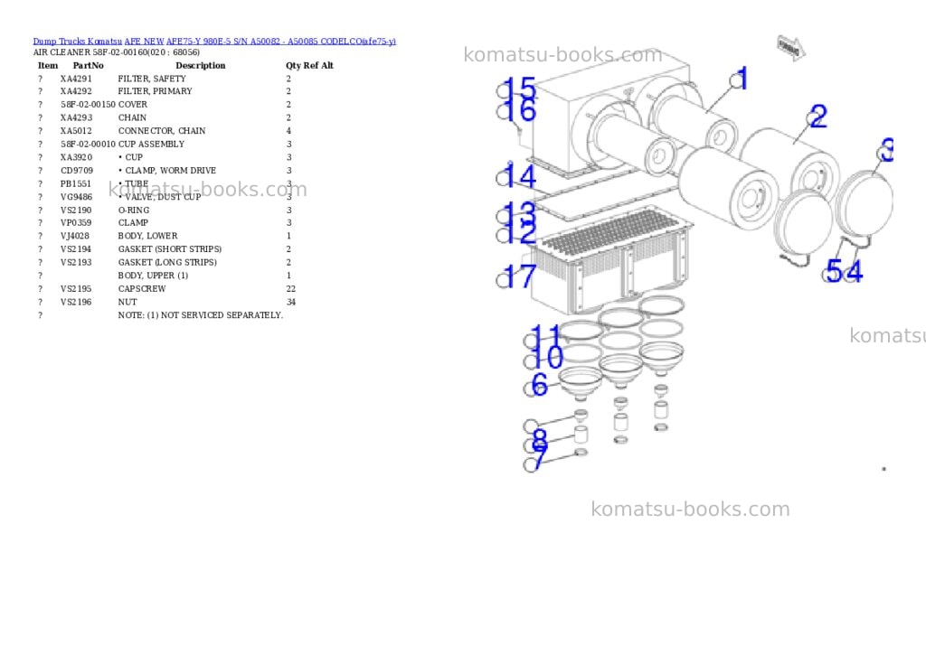 Komatsu AFE75-Y 980E-5 S/N A50082 - A50085 CODELCO Parts catalog cover Page 10 Komatsu AFE75-Y 980E-5 S/N A50082 - A50085 CODELCO Parts catalog cover Page 10