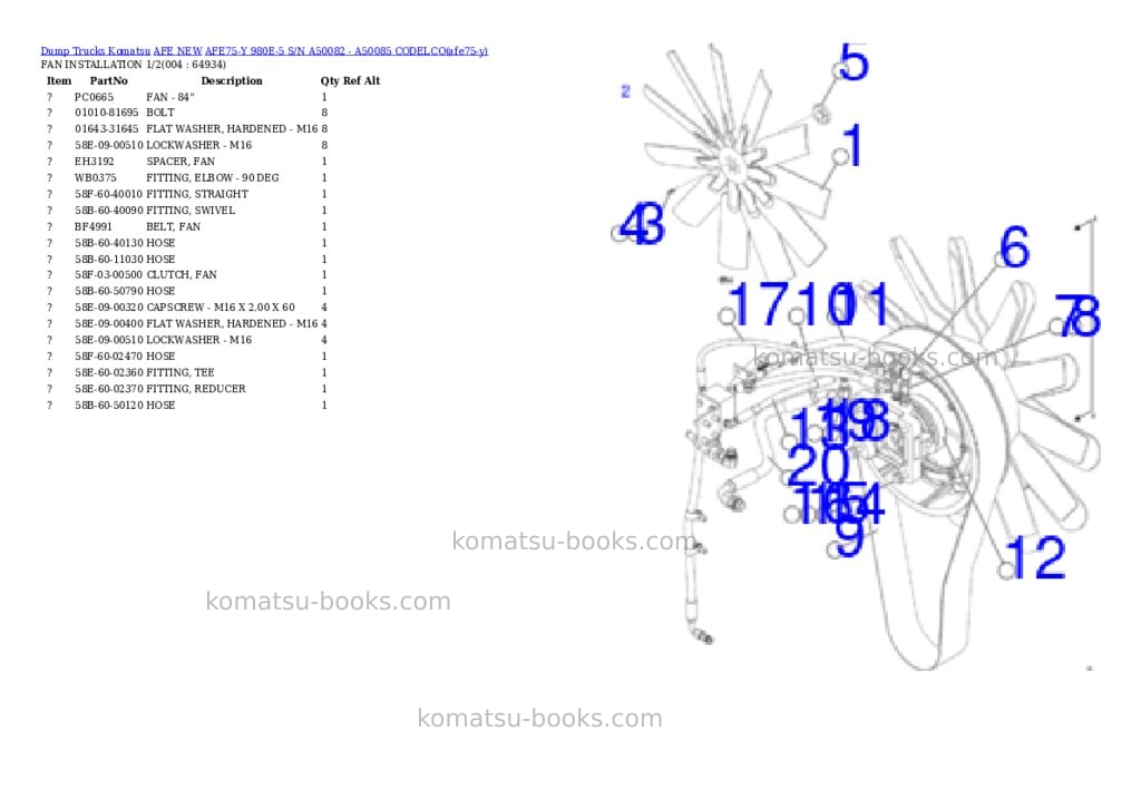 Komatsu AFE75-Y 980E-5 S/N A50082 - A50085 CODELCO Parts catalog cover Page 2 Komatsu AFE75-Y 980E-5 S/N A50082 - A50085 CODELCO Parts catalog cover Page 2