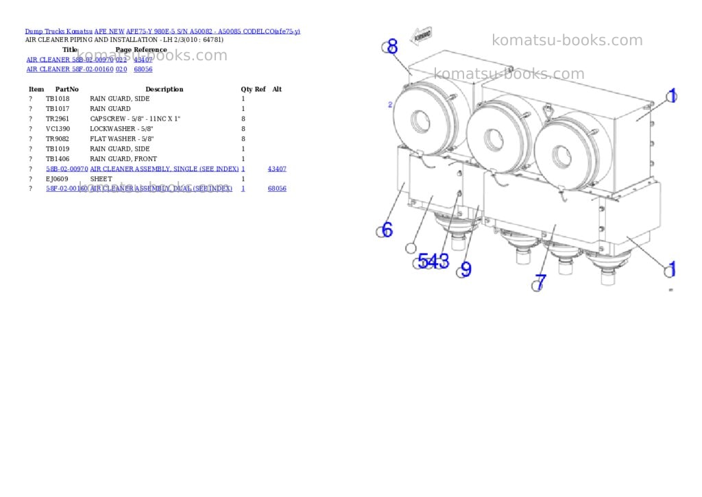 Komatsu AFE75-Y 980E-5 S/N A50082 - A50085 CODELCO Parts catalog cover Page 5 Komatsu AFE75-Y 980E-5 S/N A50082 - A50085 CODELCO Parts catalog cover Page 5