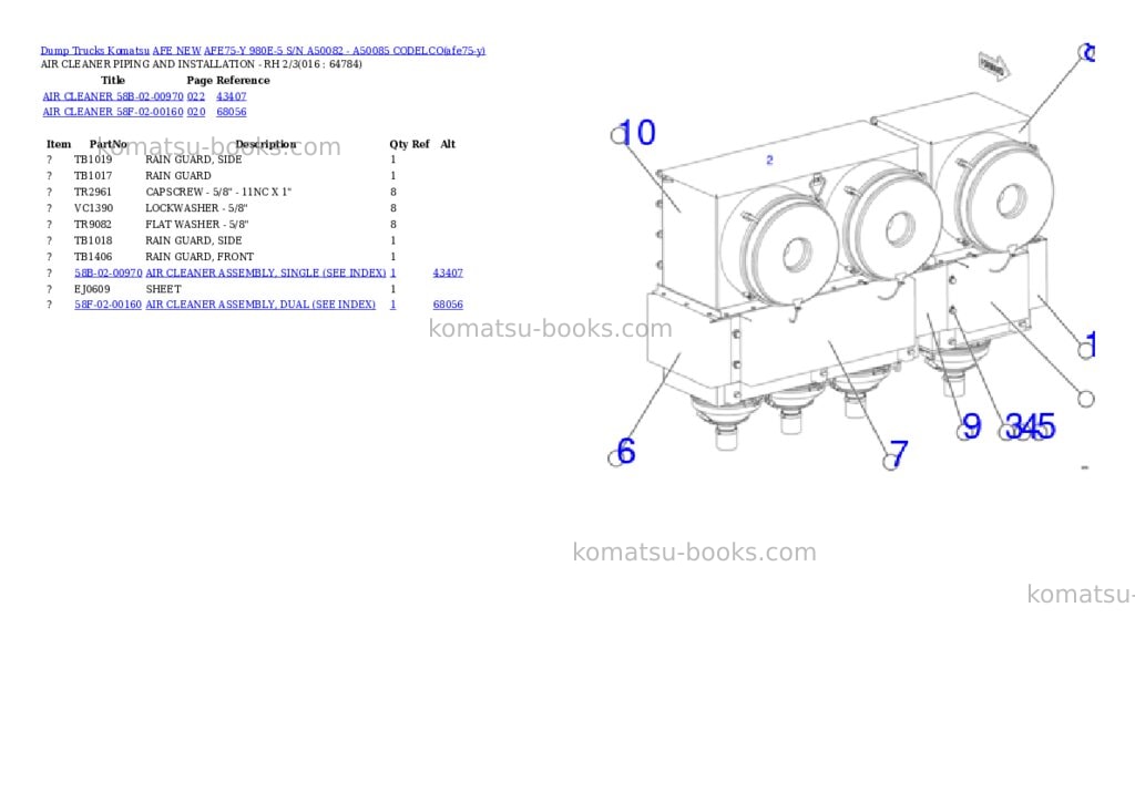 Komatsu AFE75-Y 980E-5 S/N A50082 - A50085 CODELCO Parts catalog cover Page 8 Komatsu AFE75-Y 980E-5 S/N A50082 - A50085 CODELCO Parts catalog cover Page 8