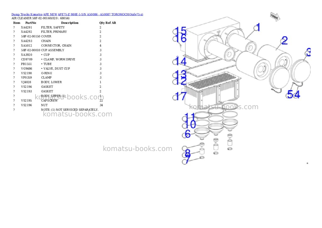 Komatsu AFE75-Z 980E-5 S/N A50086 - A50087 TOROMOCHO Parts catalog cover Page 10 Komatsu AFE75-Z 980E-5 S/N A50086 - A50087 TOROMOCHO Parts catalog cover Page 10