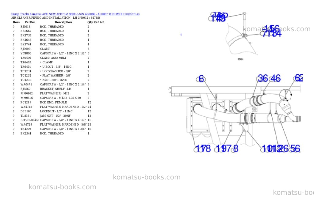 Komatsu AFE75-Z 980E-5 S/N A50086 - A50087 TOROMOCHO Parts catalog cover Page 6 Komatsu AFE75-Z 980E-5 S/N A50086 - A50087 TOROMOCHO Parts catalog cover Page 6