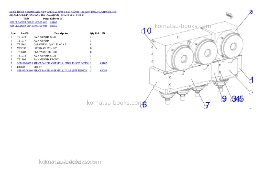 Komatsu AFE75-Z 980E-5 S/N A50086 - A50087 TOROMOCHO Parts catalog cover Page 8 Komatsu AFE75-Z 980E-5 S/N A50086 - A50087 TOROMOCHO Parts catalog cover Page 8