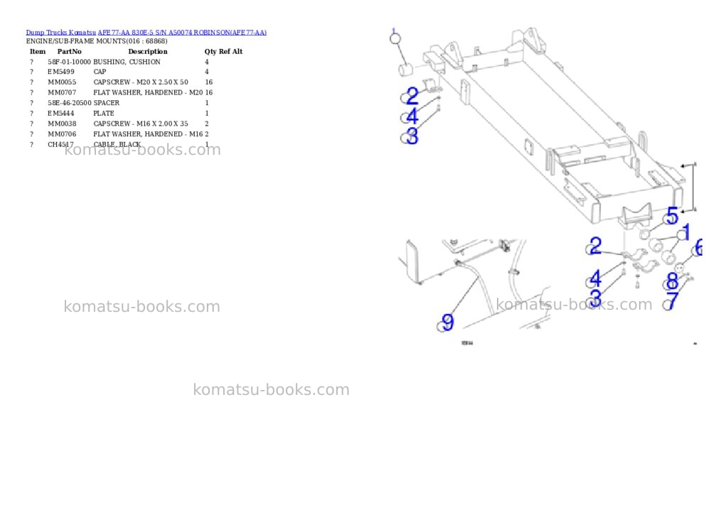 Komatsu AFE77-AA 830E-5 S/N A50074 ROBINSON Parts catalog cover Page 2