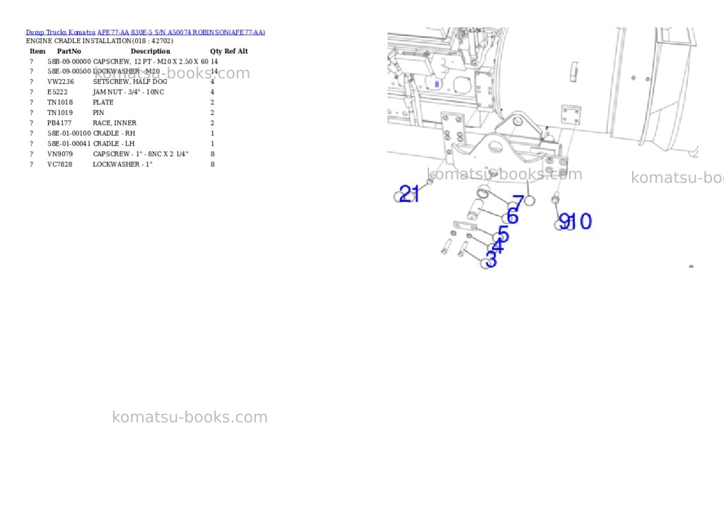 Komatsu AFE77-AA 830E-5 S/N A50074 ROBINSON Parts catalog cover Page 3