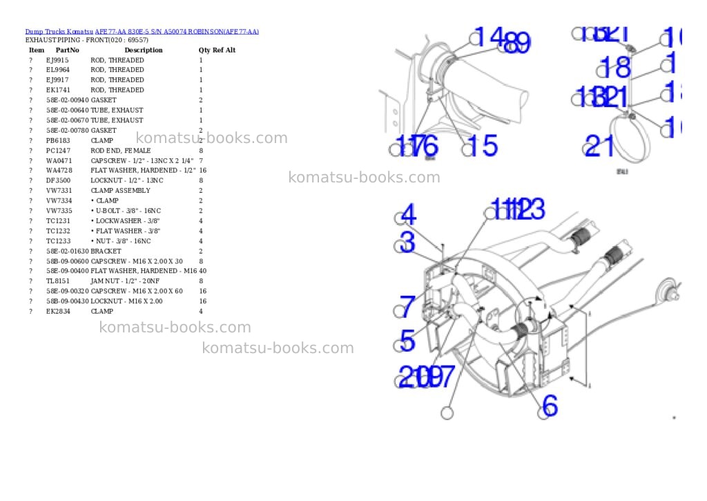 Komatsu AFE77-AA 830E-5 S/N A50074 ROBINSON Parts catalog cover Page 4