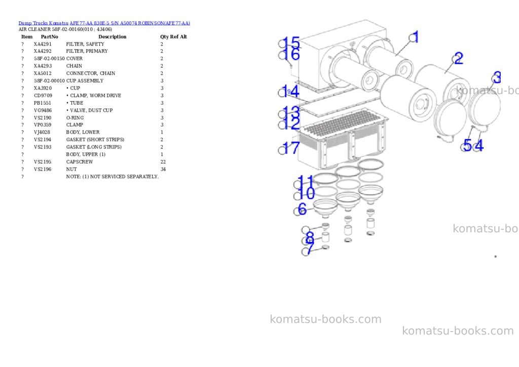 Komatsu AFE77-AA 830E-5 S/N A50074 ROBINSON Parts catalog cover Page 5