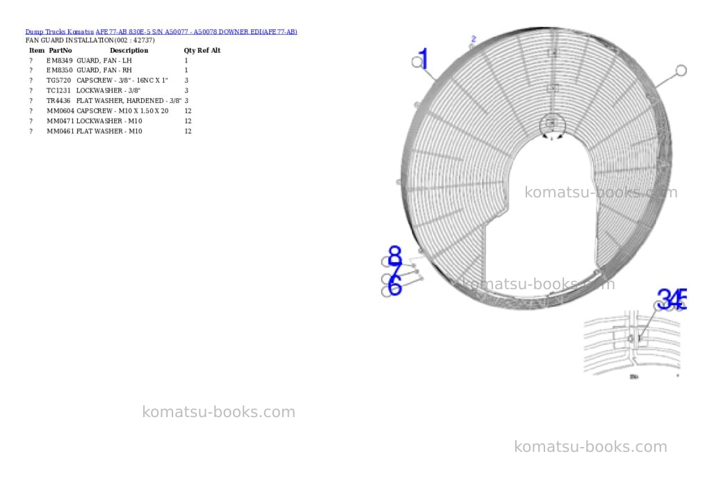 Komatsu AFE77-AB 830E-5 S/N A50077 - A50078 DOWNER EDI Parts catalog cover