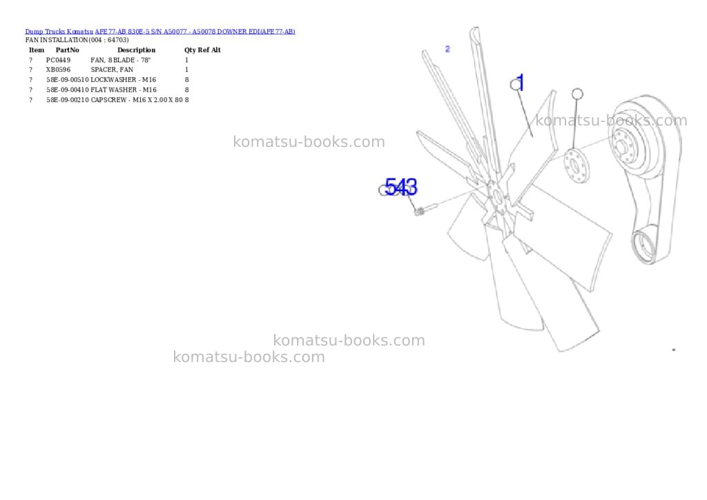Komatsu AFE77-AB 830E-5 S/N A50077 - A50078 DOWNER EDI Parts catalog cover Page 2