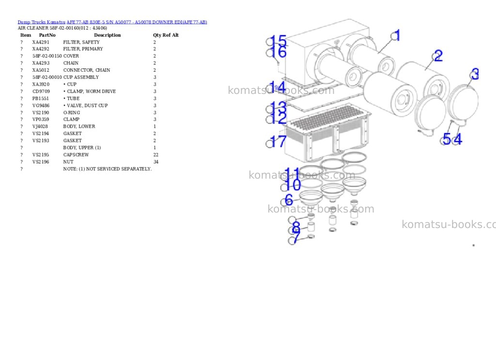 Komatsu AFE77-AB 830E-5 S/N A50077 - A50078 DOWNER EDI Parts catalog cover Page 6