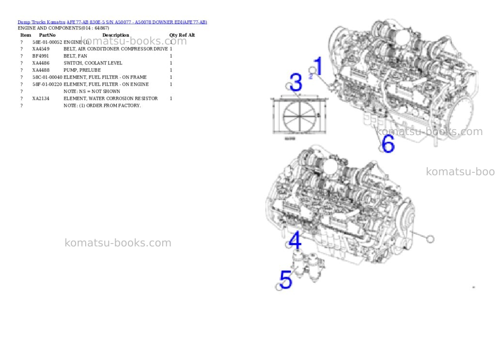 Komatsu AFE77-AB 830E-5 S/N A50077 - A50078 DOWNER EDI Parts catalog cover Page 7