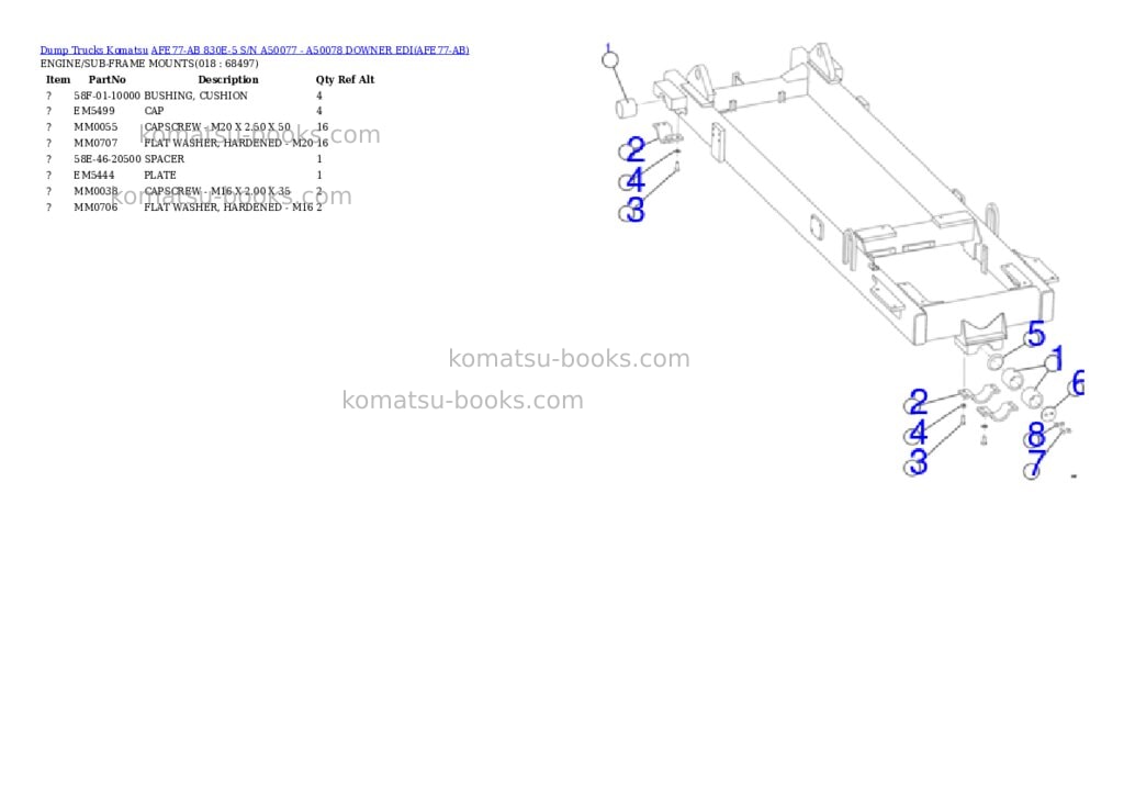 Komatsu AFE77-AB 830E-5 S/N A50077 - A50078 DOWNER EDI Parts catalog cover Page 9