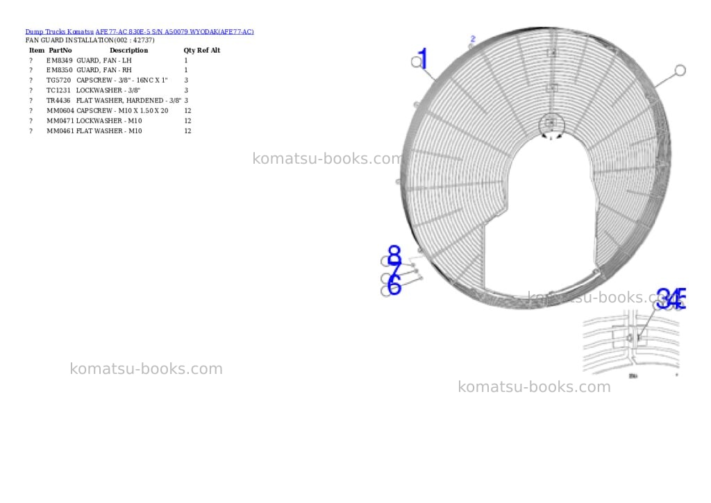 Komatsu AFE77-AC 830E-5 S/N A50079 WYODAK Parts catalog cover