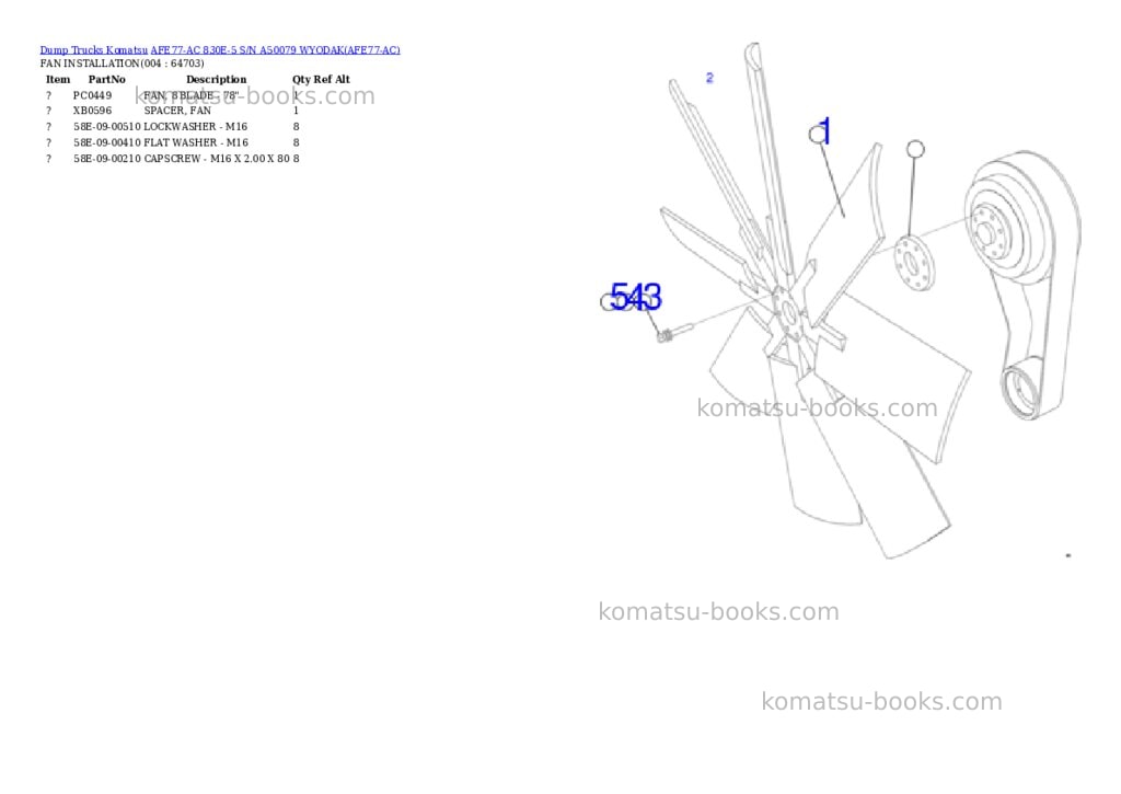 Komatsu AFE77-AC 830E-5 S/N A50079 WYODAK Parts catalog cover Page 2