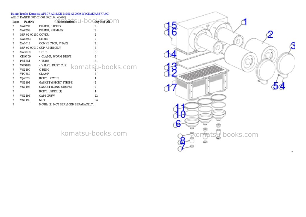 Komatsu AFE77-AC 830E-5 S/N A50079 WYODAK Parts catalog cover Page 5