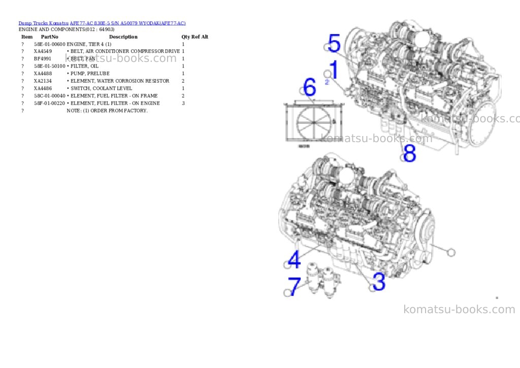Komatsu AFE77-AC 830E-5 S/N A50079 WYODAK Parts catalog cover Page 6