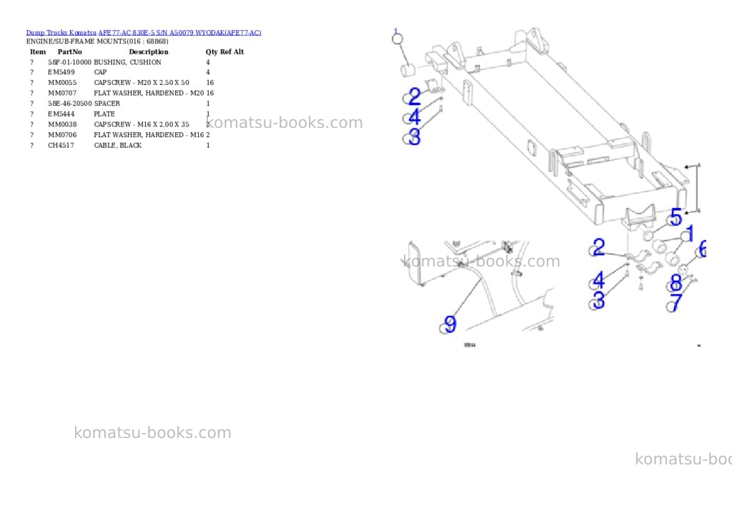 Komatsu AFE77-AC 830E-5 S/N A50079 WYODAK Parts catalog cover Page 8