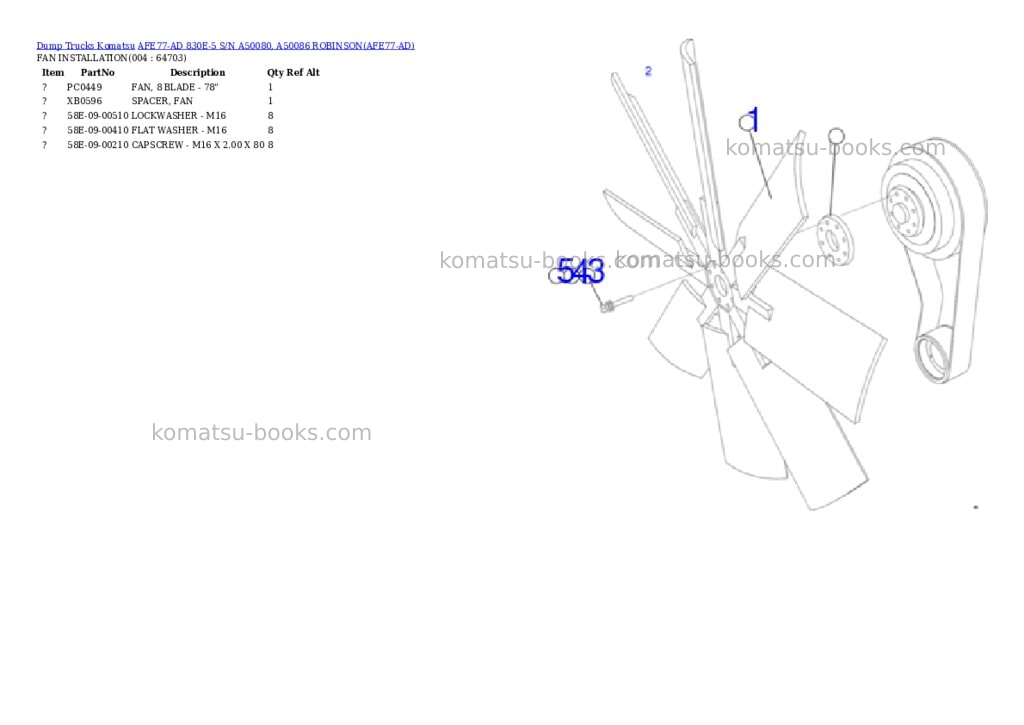 Komatsu AFE77-AD 830E-5 S/N A50080, A50086 ROBINSON Parts catalog cover Page 2 Komatsu AFE77-AD 830E-5 S/N A50080, A50086 ROBINSON Parts catalog cover Page 2