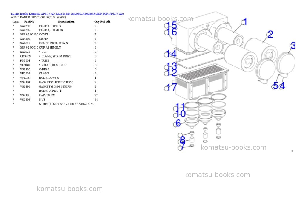 Komatsu AFE77-AD 830E-5 S/N A50080, A50086 ROBINSON Parts catalog cover Page 5 Komatsu AFE77-AD 830E-5 S/N A50080, A50086 ROBINSON Parts catalog cover Page 5
