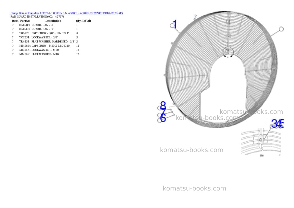Komatsu AFE77-AE 830E-5 S/N A50081 - A50082 DOWNER EDI Parts catalog cover Komatsu AFE77-AE 830E-5 S/N A50081 - A50082 DOWNER EDI Parts catalog cover