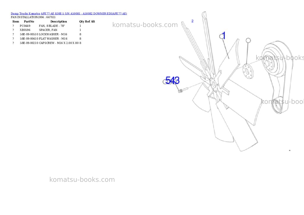 Komatsu AFE77-AE 830E-5 S/N A50081 - A50082 DOWNER EDI Parts catalog cover Page 2 Komatsu AFE77-AE 830E-5 S/N A50081 - A50082 DOWNER EDI Parts catalog cover Page 2