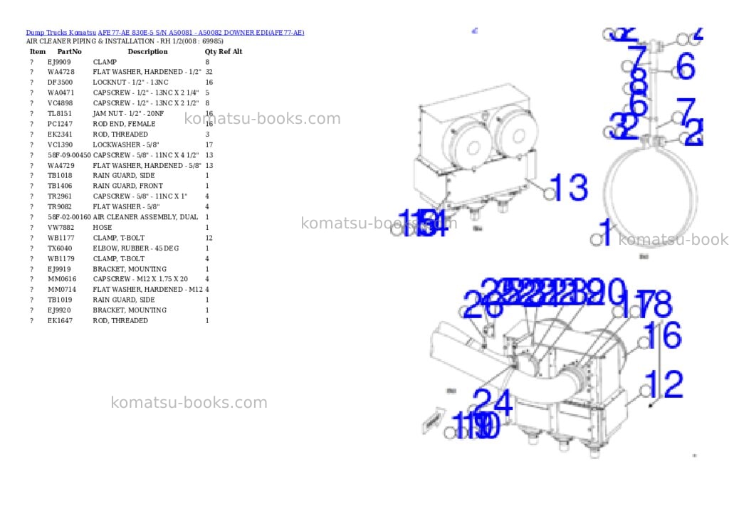 Komatsu AFE77-AE 830E-5 S/N A50081 - A50082 DOWNER EDI Parts catalog cover Page 4 Komatsu AFE77-AE 830E-5 S/N A50081 - A50082 DOWNER EDI Parts catalog cover Page 4