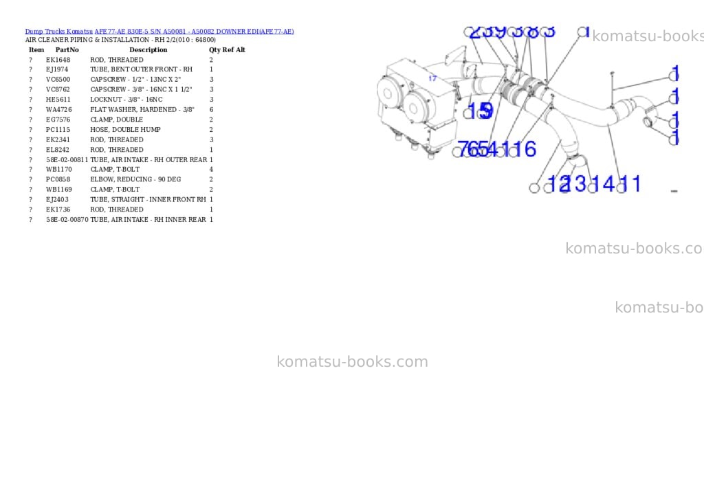 Komatsu AFE77-AE 830E-5 S/N A50081 - A50082 DOWNER EDI Parts catalog cover Page 5 Komatsu AFE77-AE 830E-5 S/N A50081 - A50082 DOWNER EDI Parts catalog cover Page 5