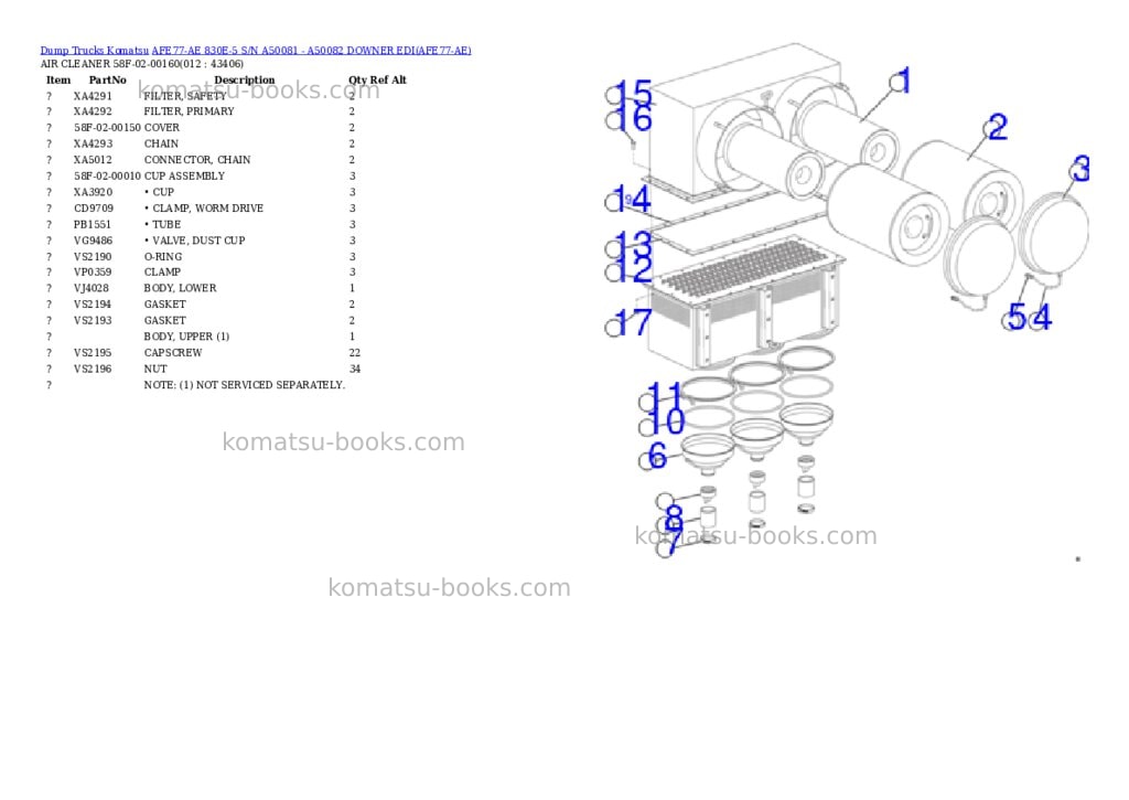 Komatsu AFE77-AE 830E-5 S/N A50081 - A50082 DOWNER EDI Parts catalog cover Page 6 Komatsu AFE77-AE 830E-5 S/N A50081 - A50082 DOWNER EDI Parts catalog cover Page 6