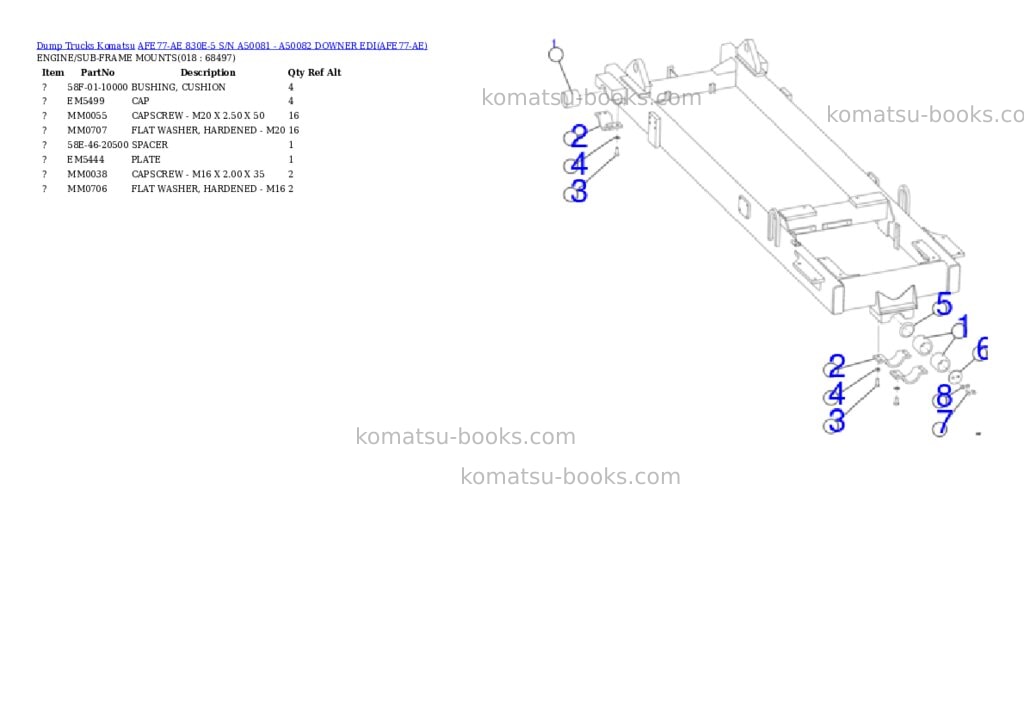 Komatsu AFE77-AE 830E-5 S/N A50081 - A50082 DOWNER EDI Parts catalog cover Page 9 Komatsu AFE77-AE 830E-5 S/N A50081 - A50082 DOWNER EDI Parts catalog cover Page 9