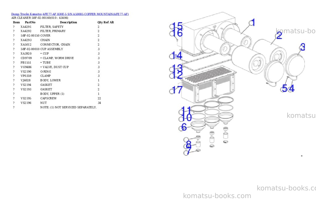 Komatsu AFE77-AF 830E-5 S/N A50085 COPPER MOUNTAIN Parts catalog cover Page 5 Komatsu AFE77-AF 830E-5 S/N A50085 COPPER MOUNTAIN Parts catalog cover Page 5