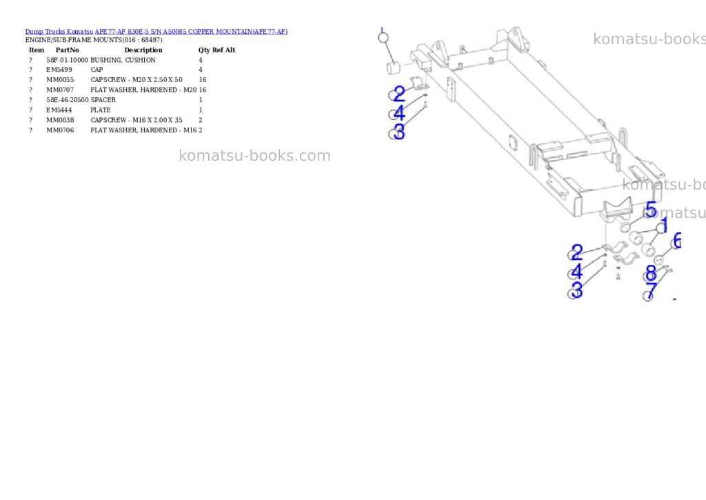 Komatsu AFE77-AF 830E-5 S/N A50085 COPPER MOUNTAIN Parts catalog cover Page 8 Komatsu AFE77-AF 830E-5 S/N A50085 COPPER MOUNTAIN Parts catalog cover Page 8